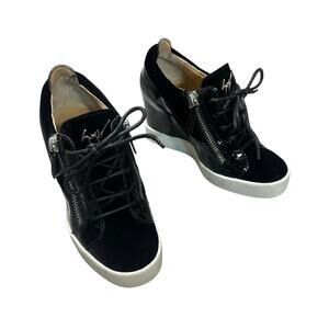 Giuseppe Zanotti Addy Wedge Sneaker Black Patent Leather / Velvet